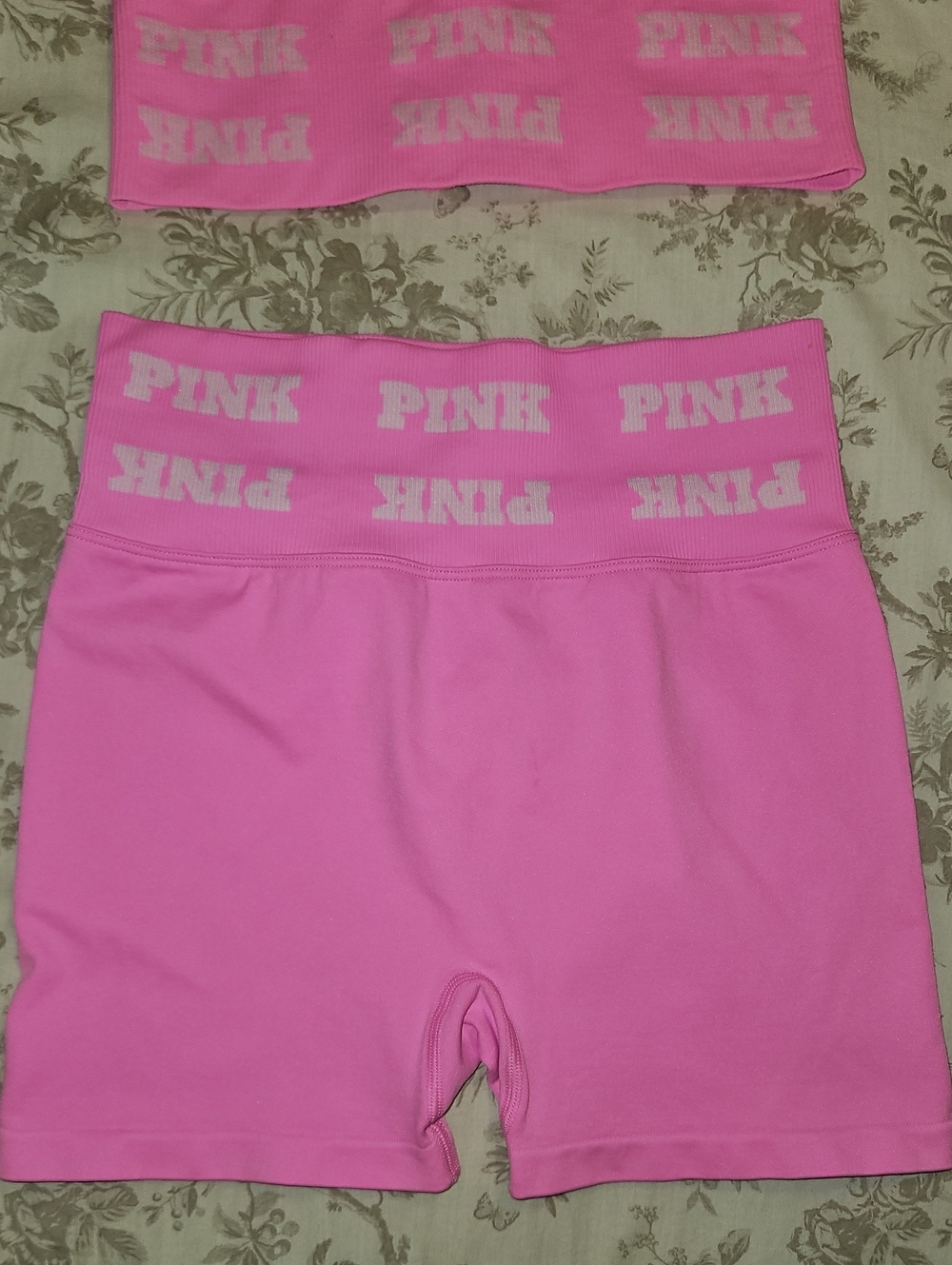 Victoria Secret Pink, Branded Hot Pink Crop Tank & Biker Shorts Set - Picture 3 of 6